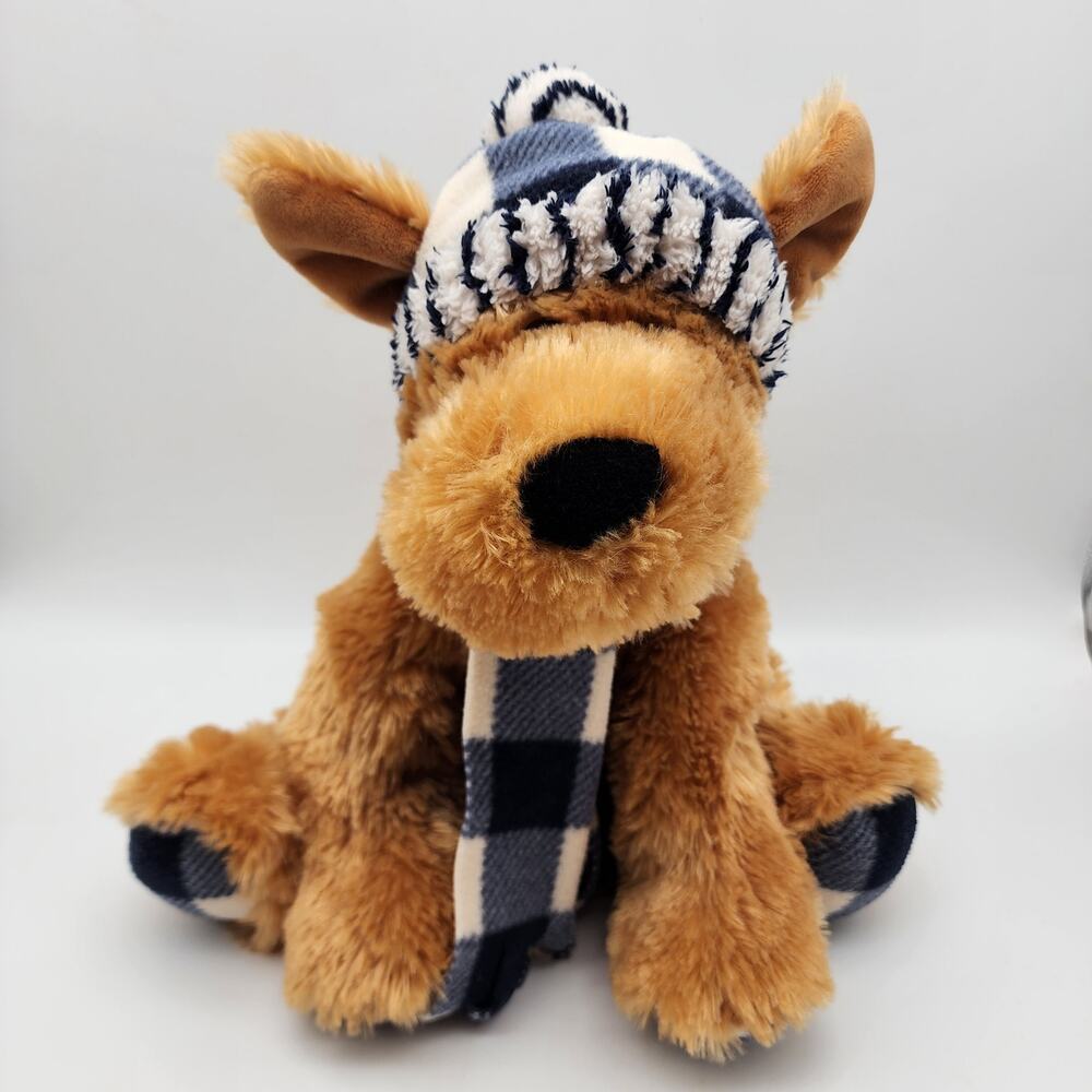 St Jude Gentle Treasures Brown Dog Plush Stuffed Animal Toy 12" Blue Hat Scarf